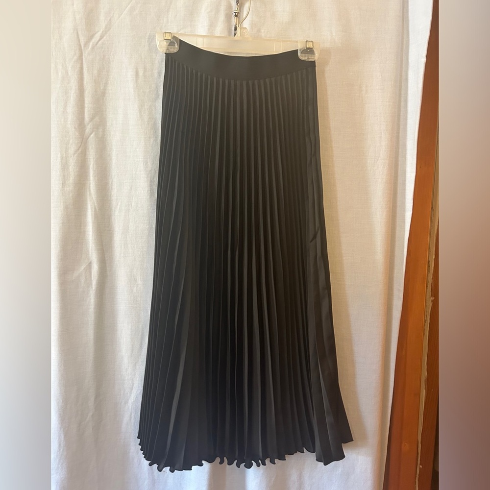 Satin Black Pleated Maxi Skirt